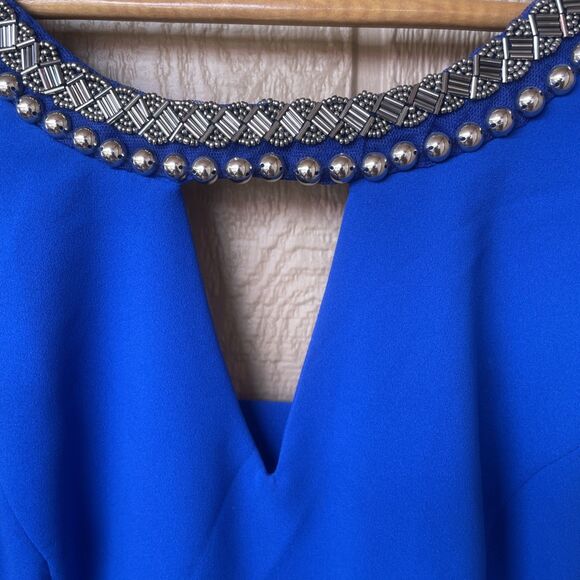 Vintage XOXO Jeans Beaded Bedazzled Top Blue Silver Zip Medium Y2K Cut Out - Picture 4 of 8